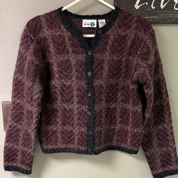 Dale of Norway Sweaters - Paul Harris design Burgundy and Black Chevron Cardigan 50% Mohair